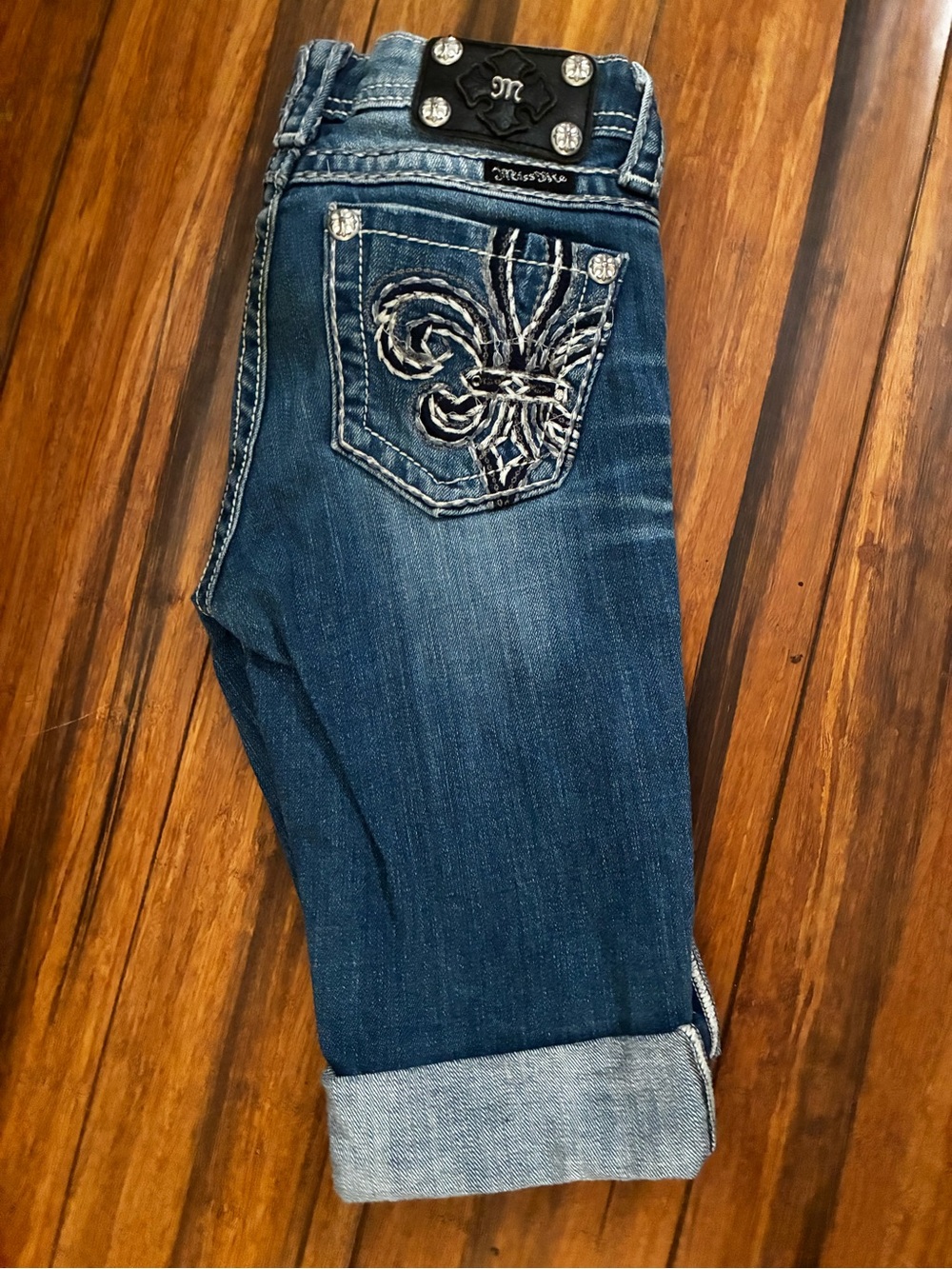 Miss Me Blue Embroidered Ankle Jeans